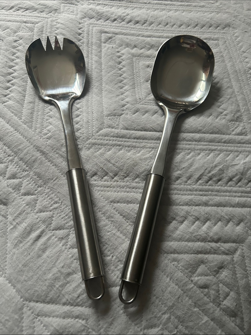 Vintage Dansko 18/8 Stainless Steel Satin Salad 2 Serving Glossy Spoon Set: